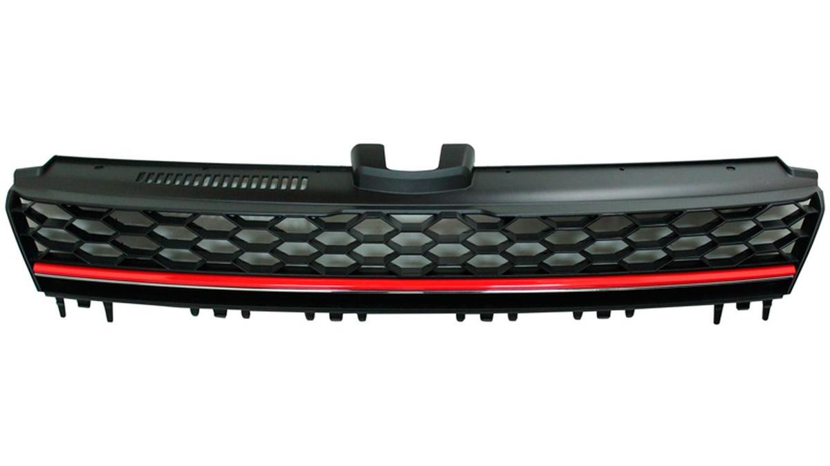 Grill+sans+logo+en+Look-GTi+sur+mesure+pour+Volkswagen+Golf+VII+2012-2017+Noir%2FRouge